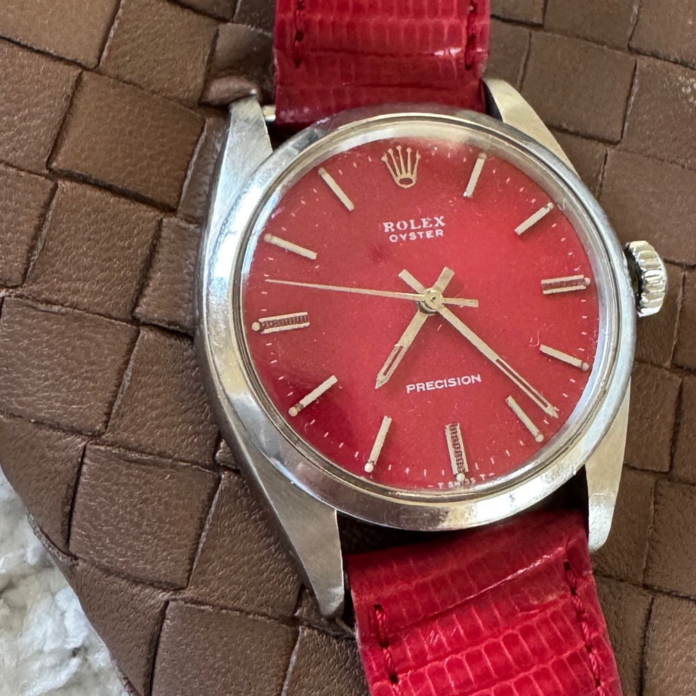 Rolex Vintage Oyster Precision, Red with Silver Women's Watch